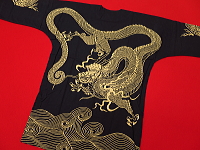 東京いろはオリジナル鯉口シャツ（ダボシャツ）　龍と虎　黒